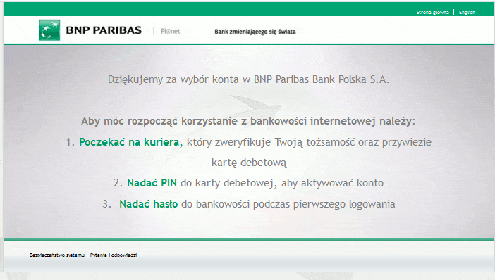 aktywacja konta w bnp paribas