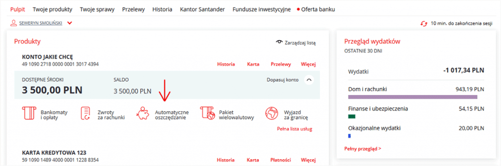 santander automatyczne oszczędzanie