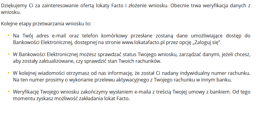 zakładanie lokaty facto