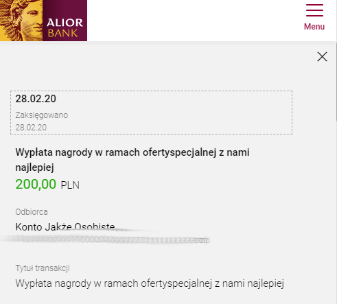 alior promocja przelew